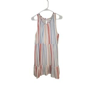 XXL Striped Linen Cotton Tiered Dress Coastal Grandma Cottagecore